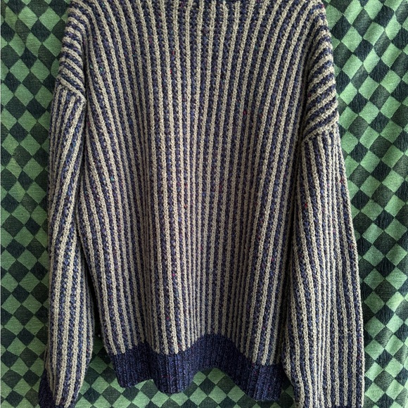 Classic Navy and Beige Striped Crewneck Sweater - Picture 2 of 3